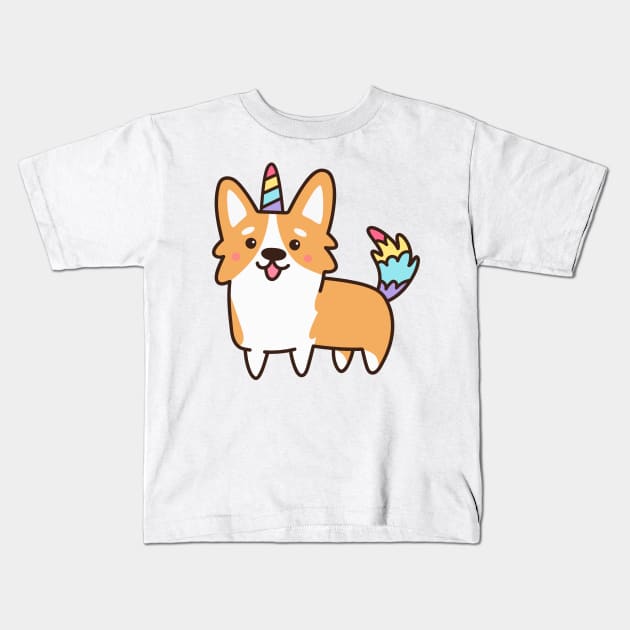 Kawaii Corgi Unicorn Kids T-Shirt by Viaire